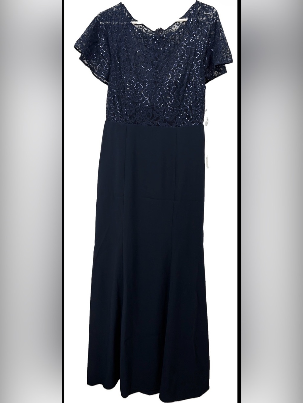 Jenny Packham Bridesmaids Midnight Navy Blue Sequins & Lace Formal Gown Sz 12